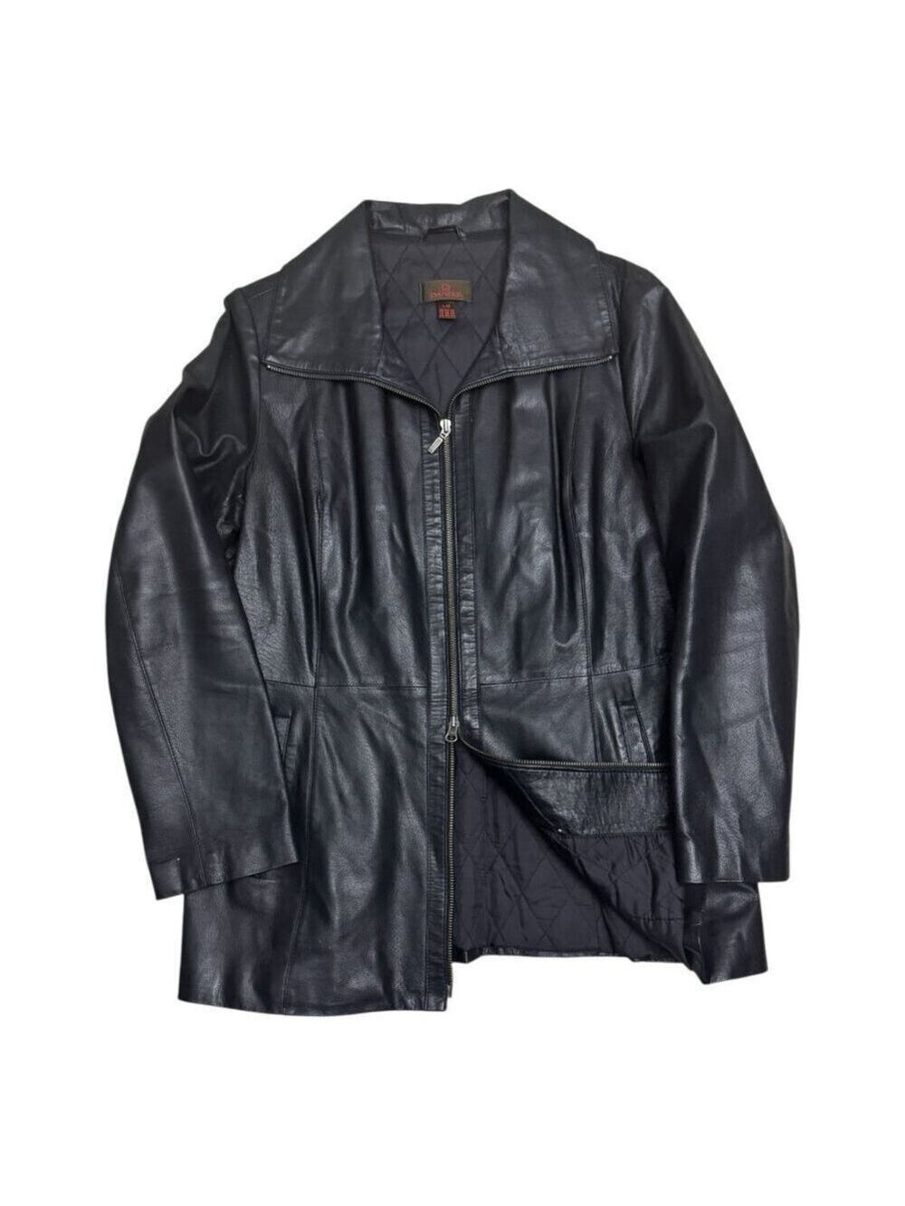DANIER LEATHER Vintage Y2K Business Casual Black Trench Jacket Coat Womens Large